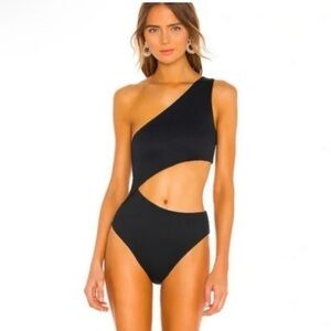 New!‎ Beach Riot Celine Cutout One-Shoulder One-Piece Swimsuit Black Sz XS $148